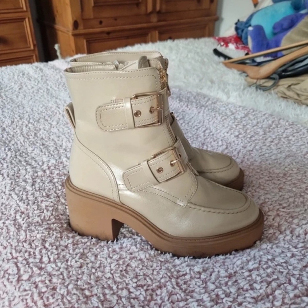 River Island Beige Lace-Up Boots with Buckles